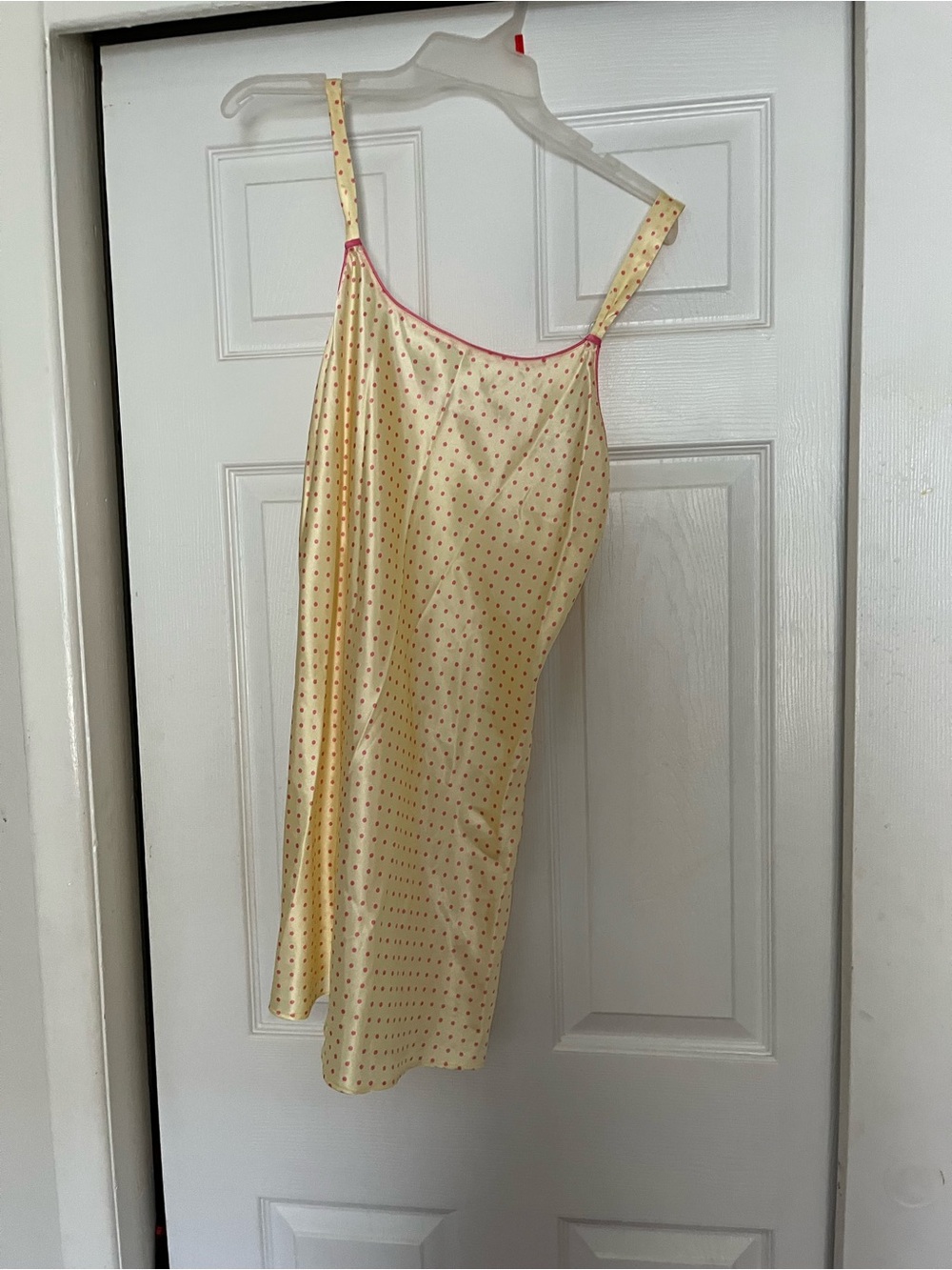 Yellow Polka-Dot Satin Slip with Pink Trim